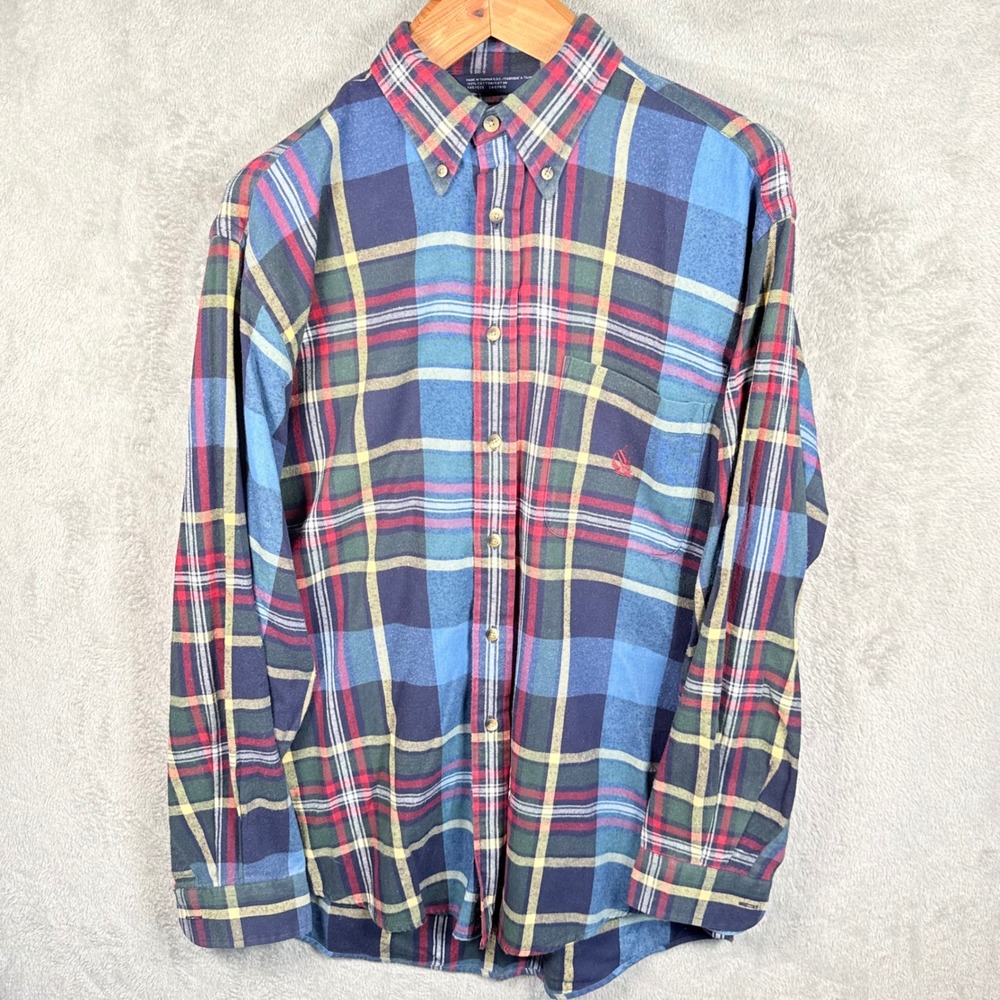 Nautica Button Down Shirt Men L Multicolor Plaid L/S Cotton Casual Flannel VTG
